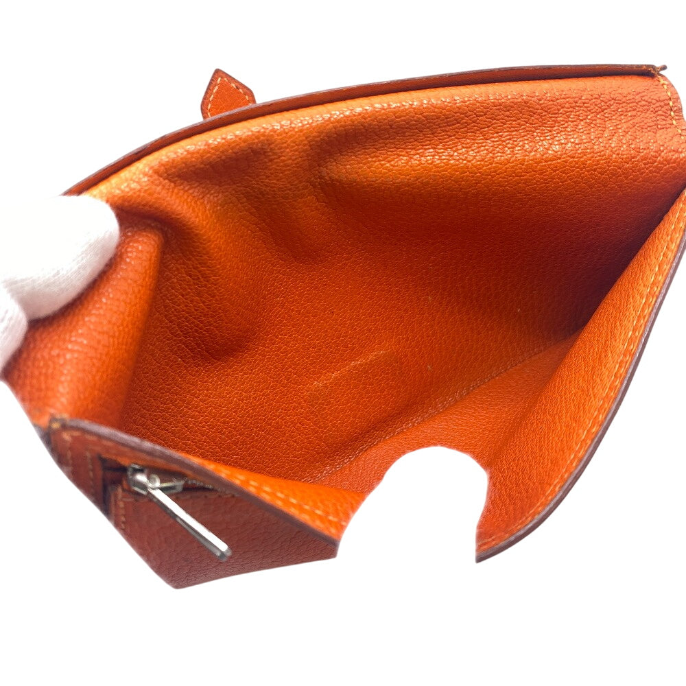 HERMES Long Wallet Purse Chevre Misol Orange Bean Women Used