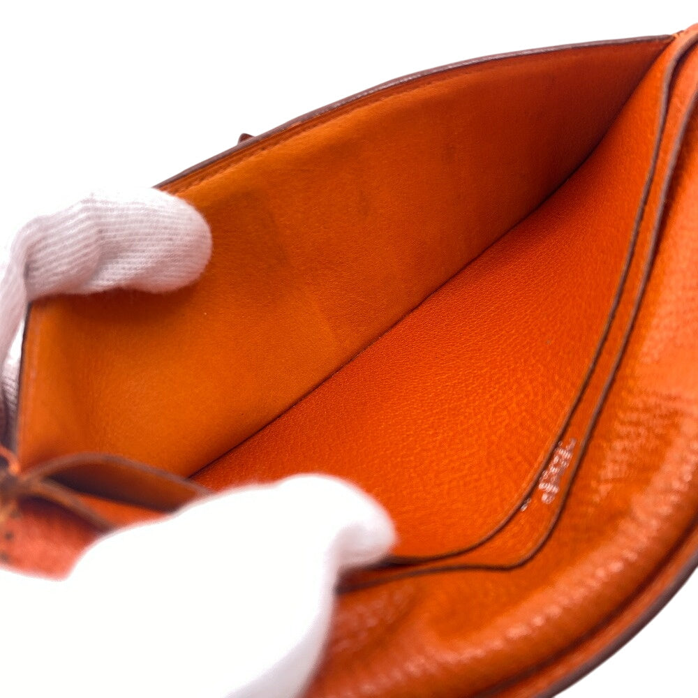 HERMES Long Wallet Purse Chevre Misol Orange Bean Women Used