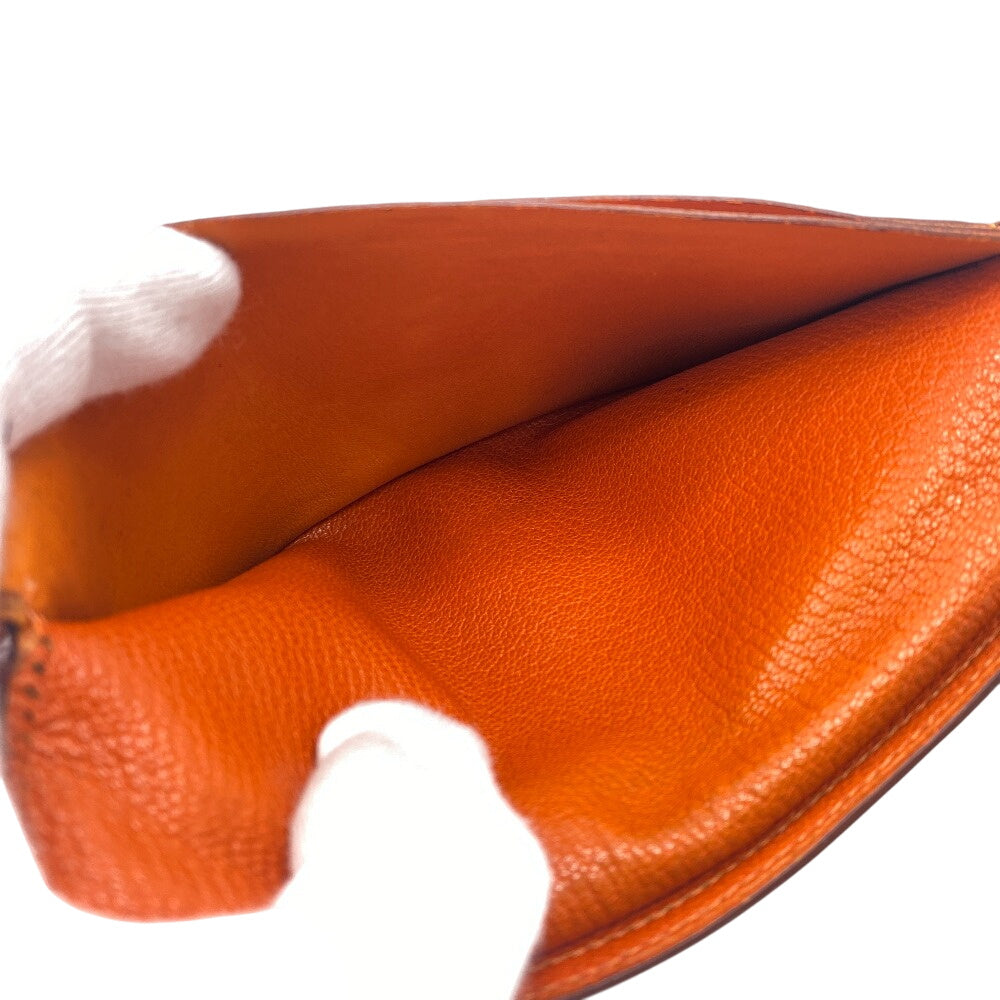 HERMES Long Wallet Purse Chevre Misol Orange Bean Women Used