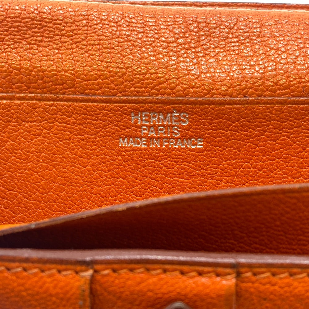 HERMES Long Wallet Purse Chevre Misol Orange Bean Women Used