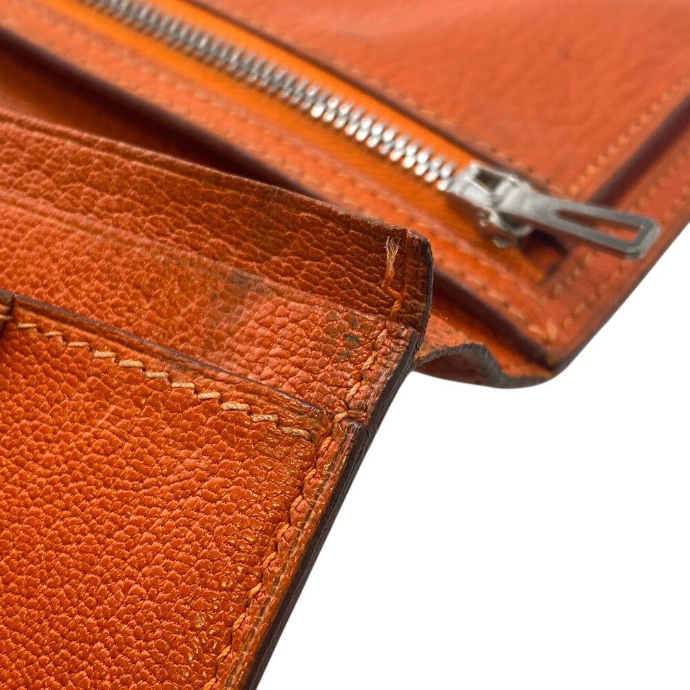 HERMES Long Wallet Purse Chevre Misol Orange Bean Women Used