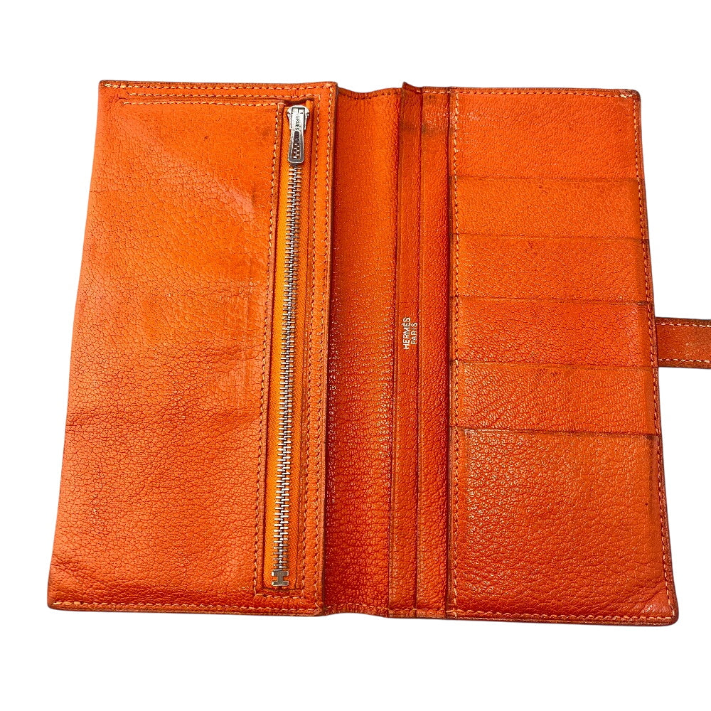 HERMES Long Wallet Purse Chevre Misol Orange Bean Women Used