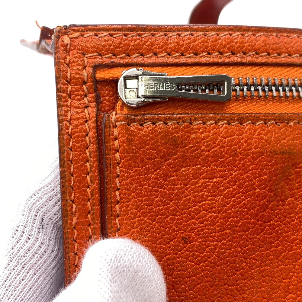HERMES Long Wallet Purse Chevre Misol Orange Bean Women Used
