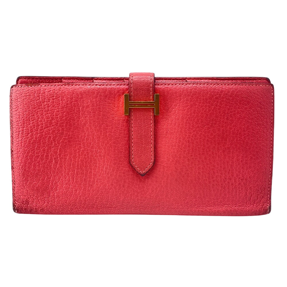 HERMES Long Wallet Purse Chevre Misol pink Beansufla Women Used