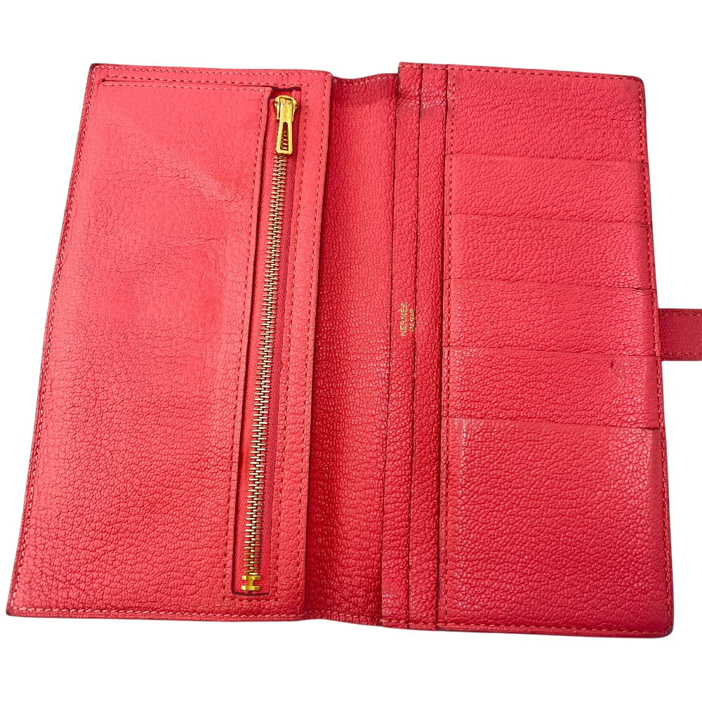HERMES Long Wallet Purse Chevre Misol pink Beansufla Women Used