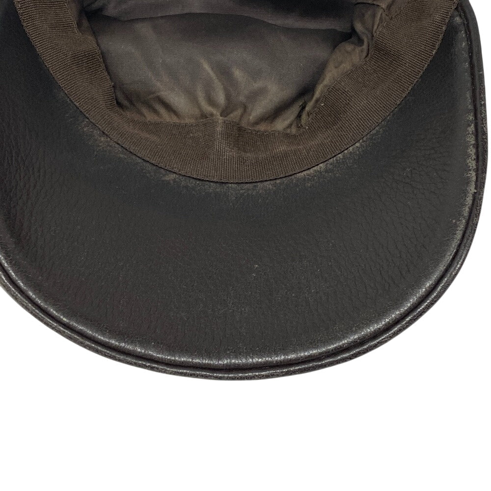 HERMES cap Calfskin Brown Logo embroidery mens Used