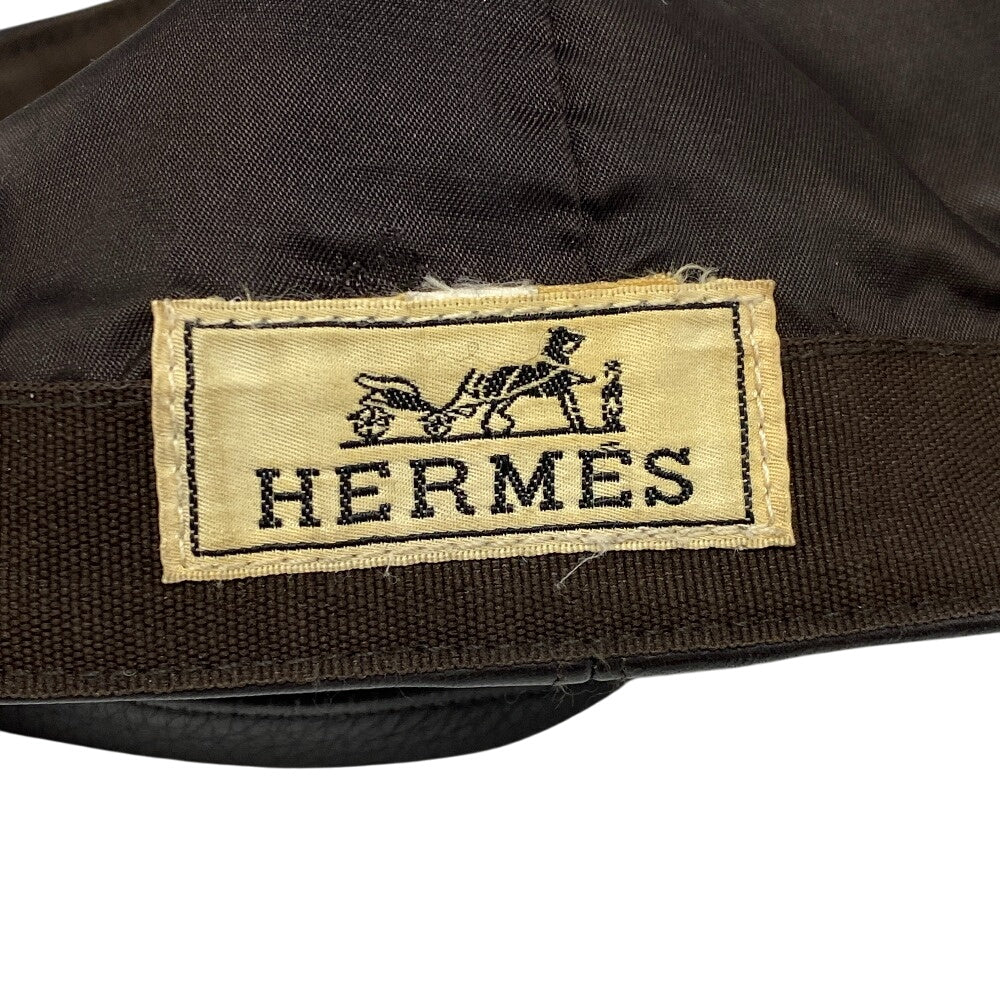 HERMES cap Calfskin Brown Logo embroidery mens Used