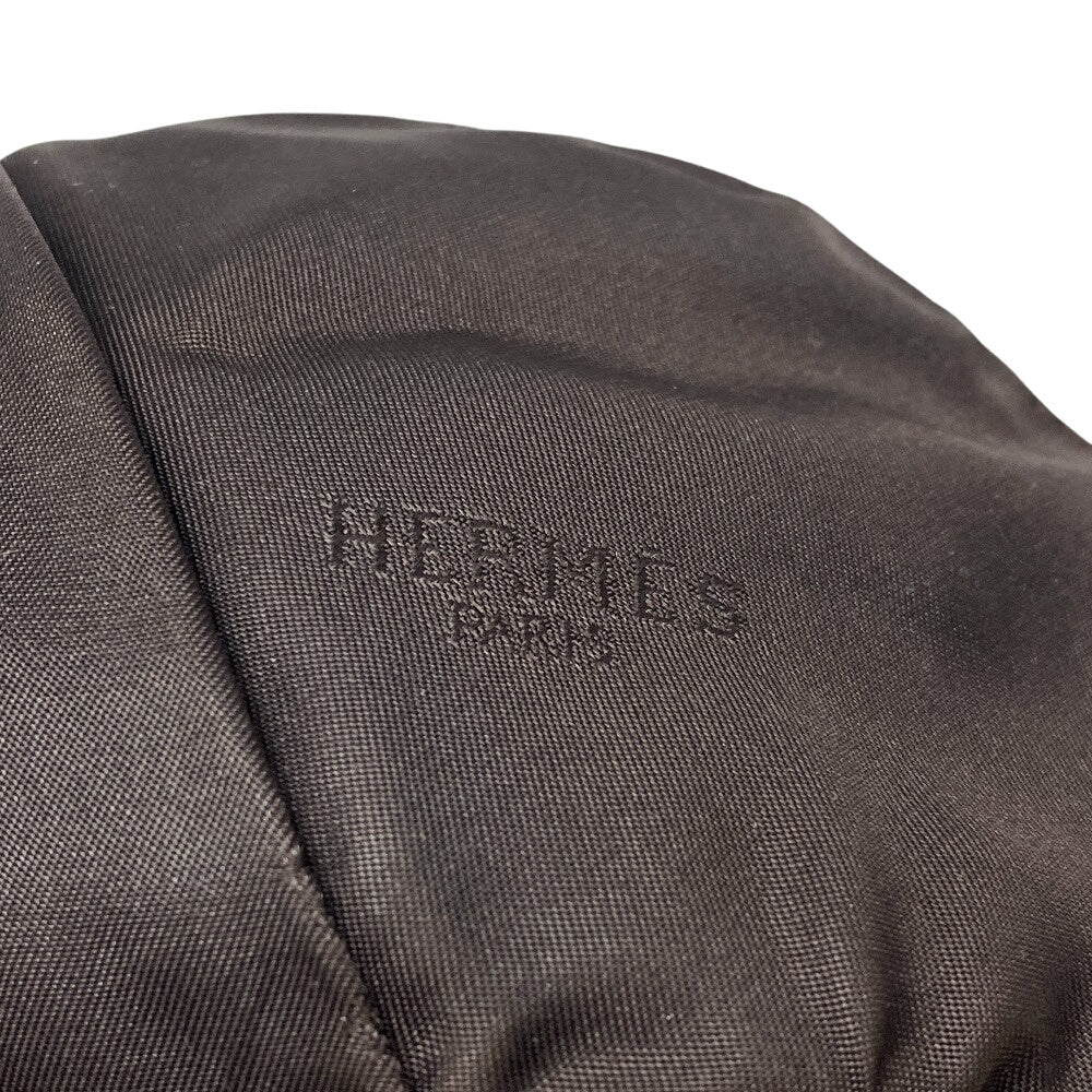 HERMES cap Calfskin Brown Logo embroidery mens Used