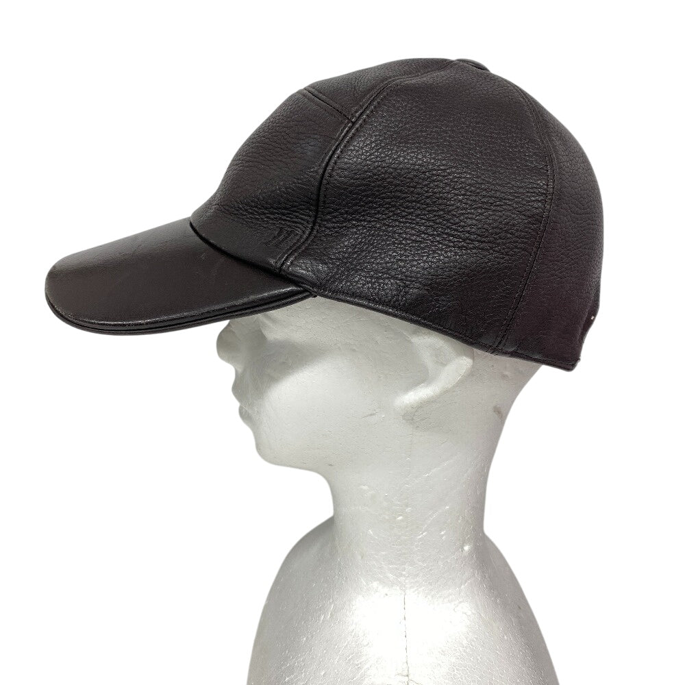 HERMES cap Calfskin Brown Logo embroidery mens Used