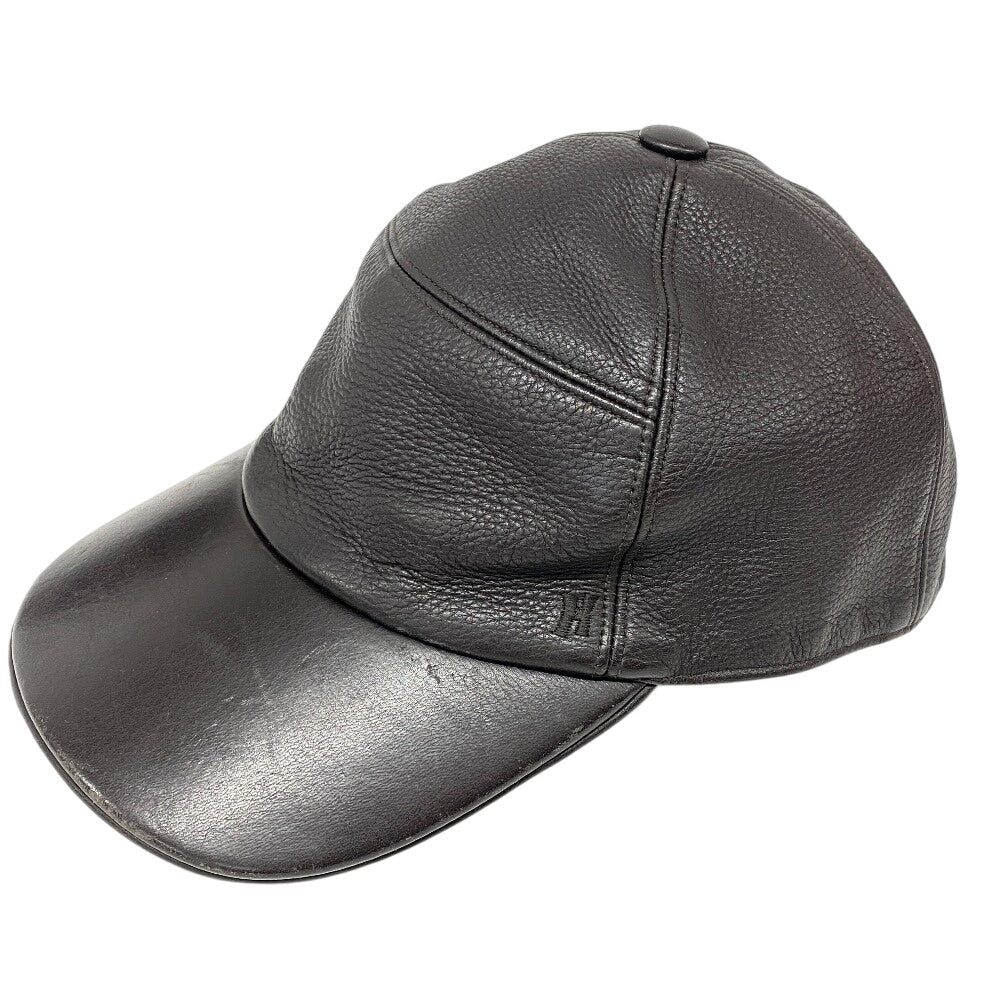 HERMES cap Calfskin Brown Logo embroidery mens Used