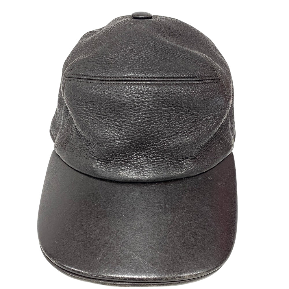 HERMES cap Calfskin Brown Logo embroidery mens Used
