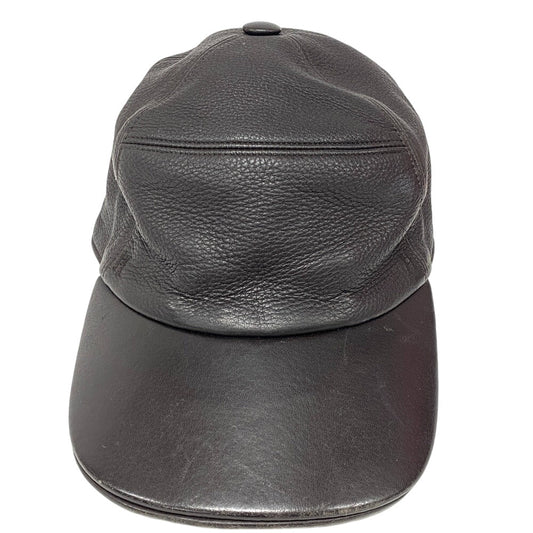 HERMES cap Calfskin Brown Logo embroidery mens Used