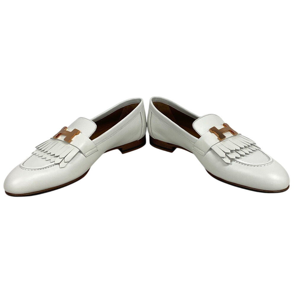 HERMES loafers leather white moccasin royale fringe Women 38 Used