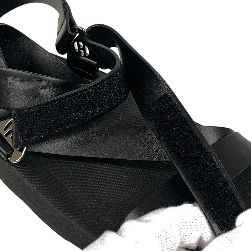 HERMES Sandals leather black velcro strap Enid Women 35 Used