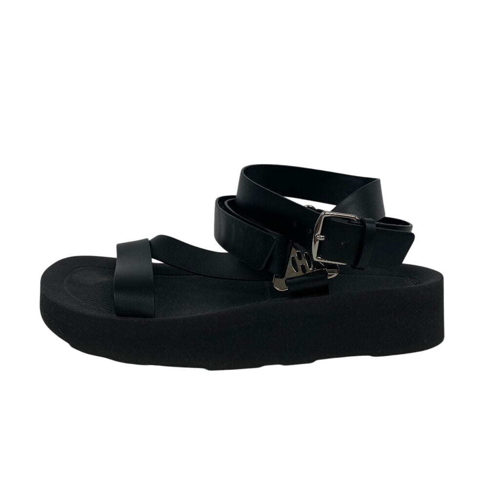 HERMES Sandals leather black velcro strap Enid Women 35 Used