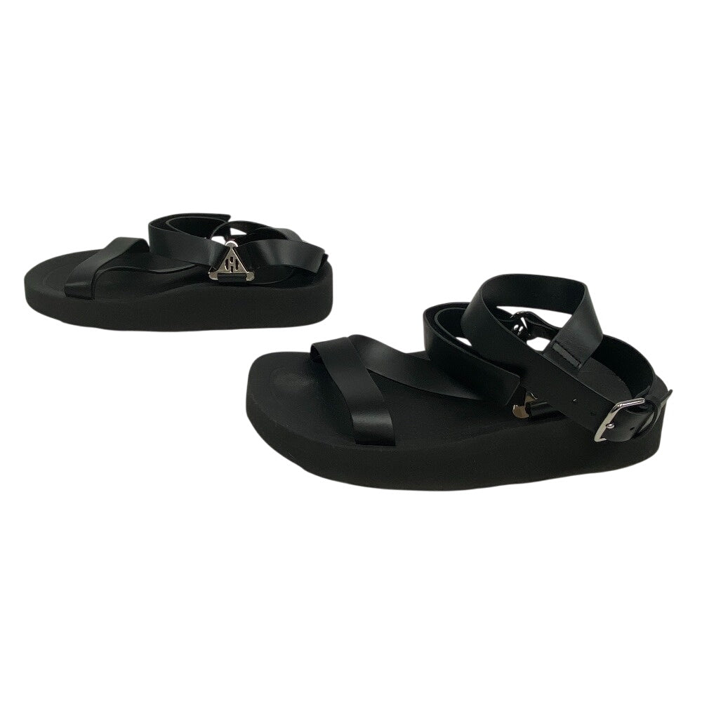 HERMES Sandals leather black velcro strap Enid Women 35 Used