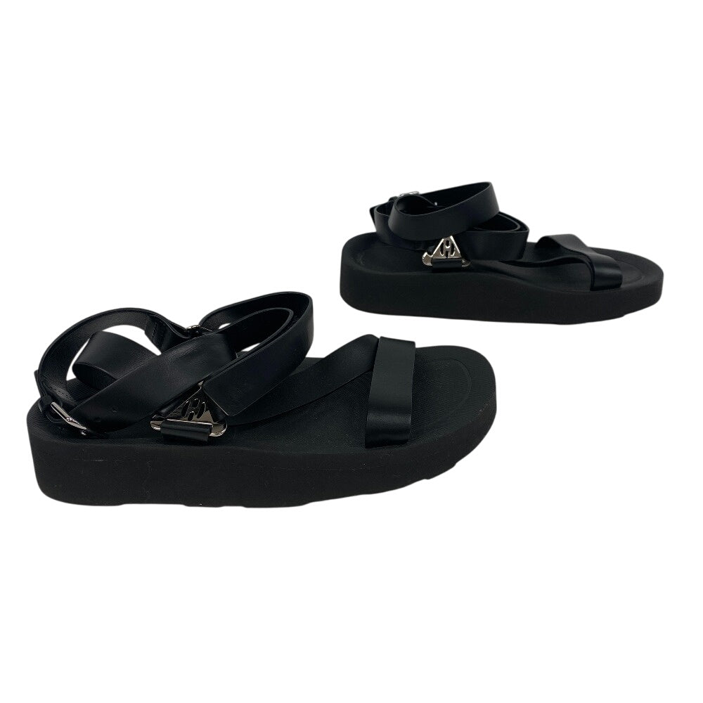 HERMES Sandals leather black velcro strap Enid Women 35 Used