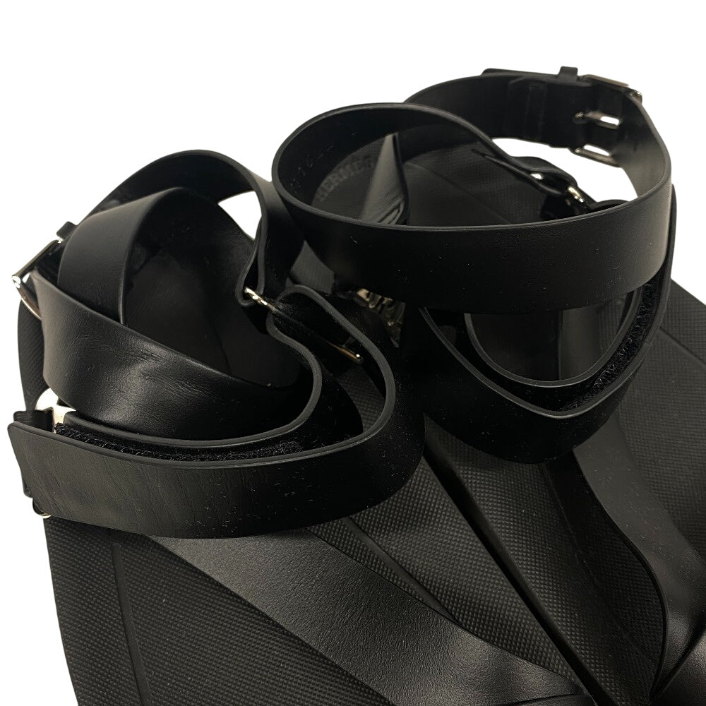 HERMES Sandals leather black velcro strap Enid Women 35 Used