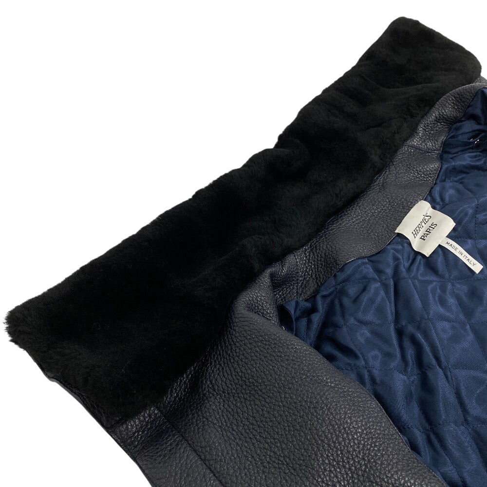 HERMES Riders jacket Sheepskin, Cashmere black liner vest mens 34 Used