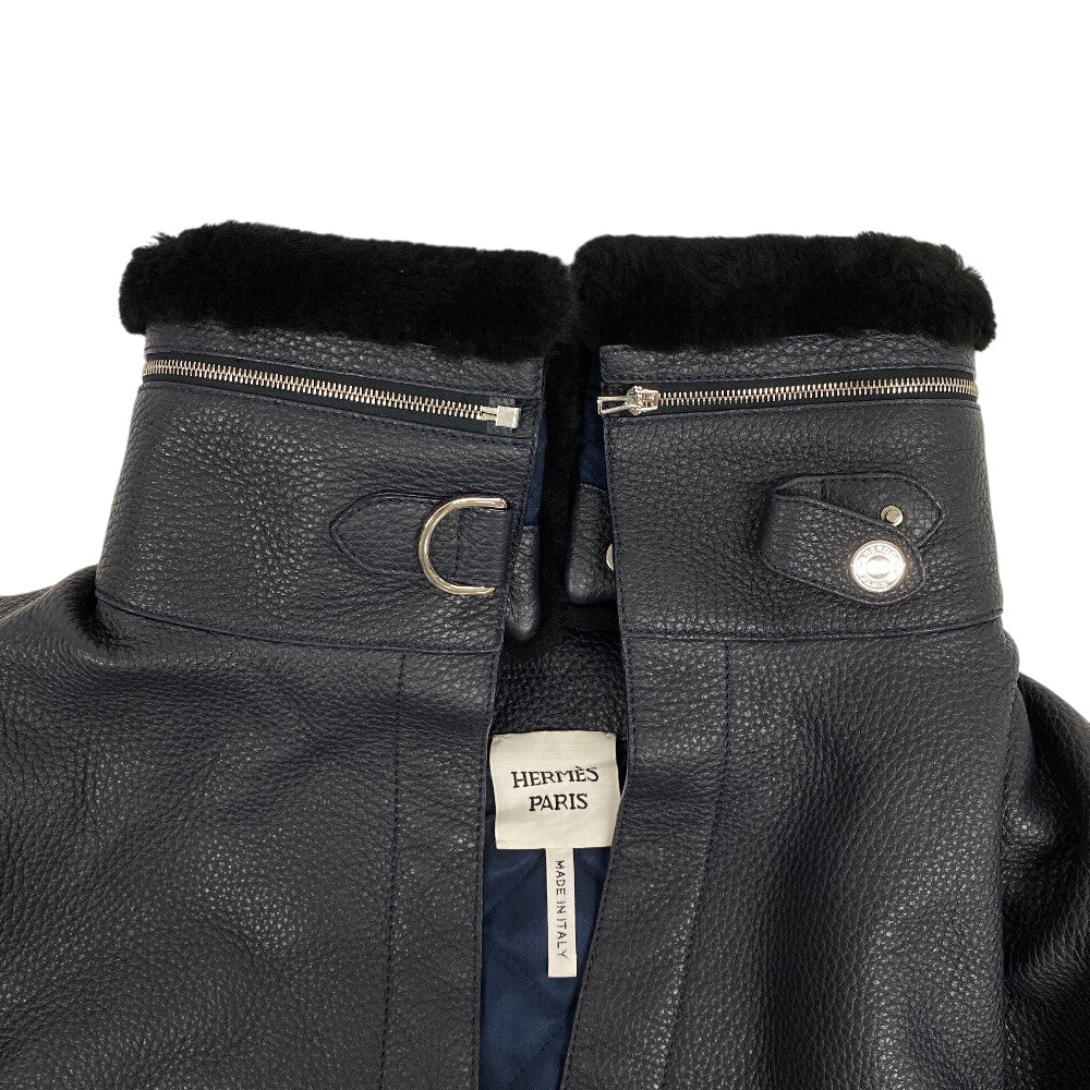 HERMES Riders jacket Sheepskin, Cashmere black liner vest mens 34 Used