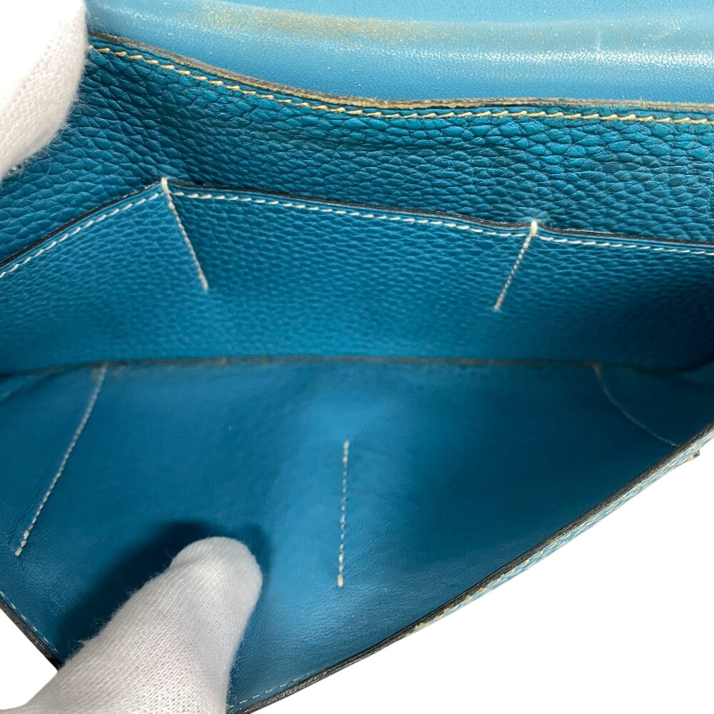 HERMES Long Wallet Purse leather Blue gene Dogon GM Women(Unisex) Used