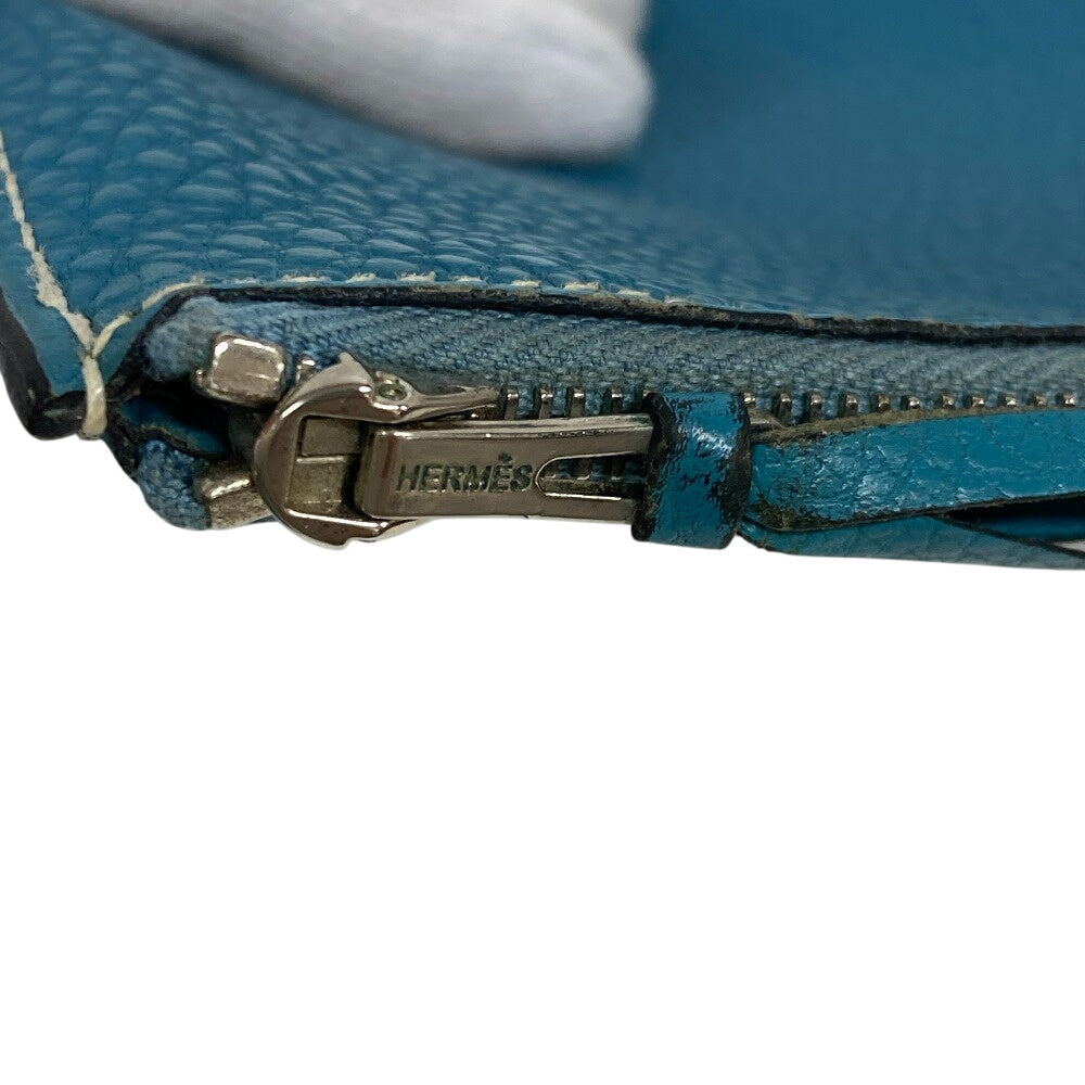HERMES Long Wallet Purse leather Blue gene Dogon GM Women(Unisex) Used