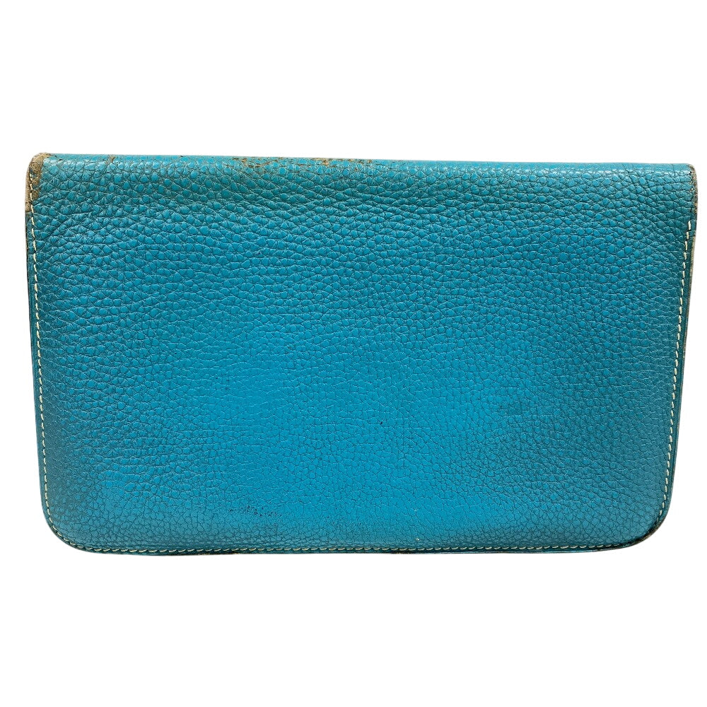 HERMES Long Wallet Purse leather Blue gene Dogon GM Women(Unisex) Used