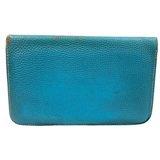 HERMES Long Wallet Purse leather Blue gene Dogon GM Women(Unisex) Used