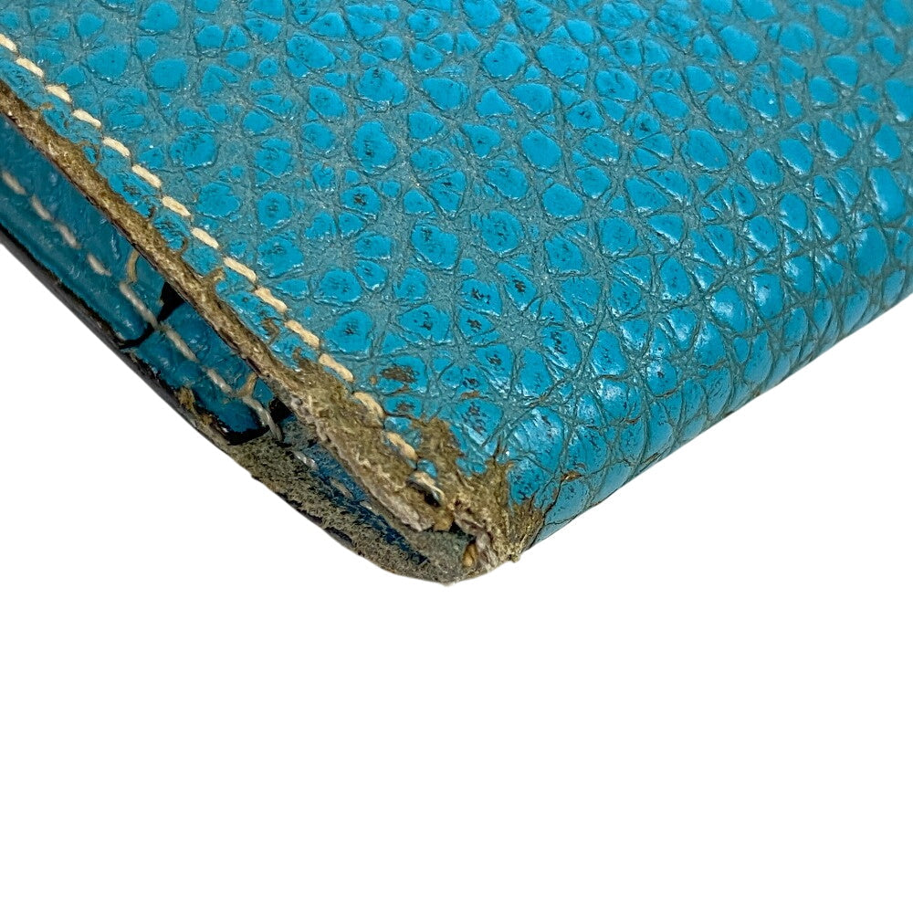 HERMES Long Wallet Purse leather Blue gene Dogon GM Women(Unisex) Used