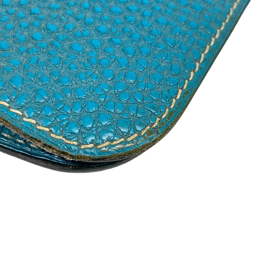 HERMES Long Wallet Purse leather Blue gene Dogon GM Women(Unisex) Used