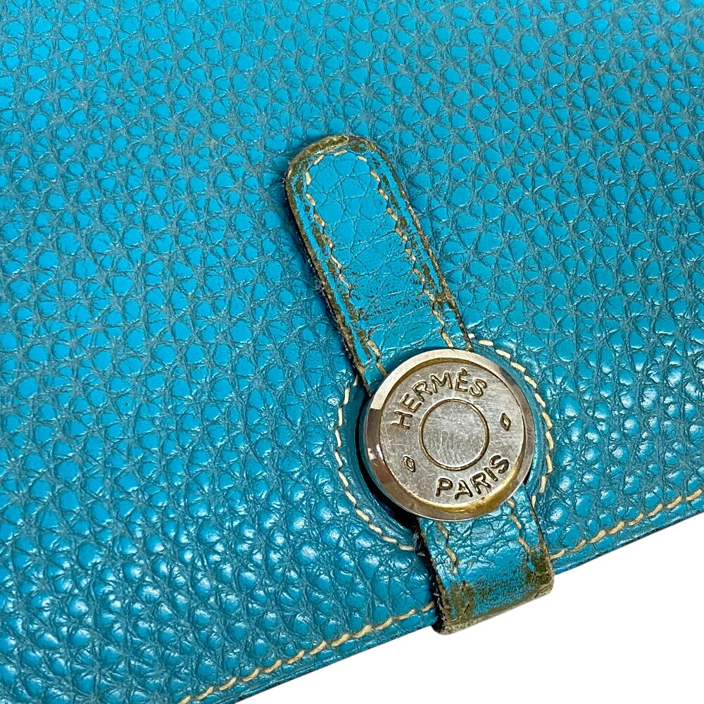 HERMES Long Wallet Purse leather Blue gene Dogon GM Women(Unisex) Used