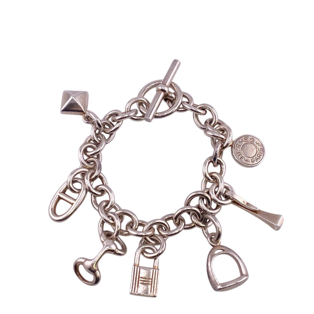 HERMES bracelet Silver925 Silver Serie Cadena Medor Chene Dunkle Horsebit Etrier Crudo Amulet 7