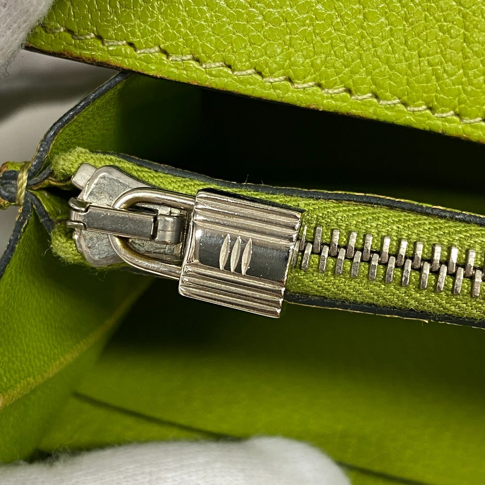 HERMES Long Wallet Purse leather Chevre Anise Green Turn lock Kelly wallet Women Used