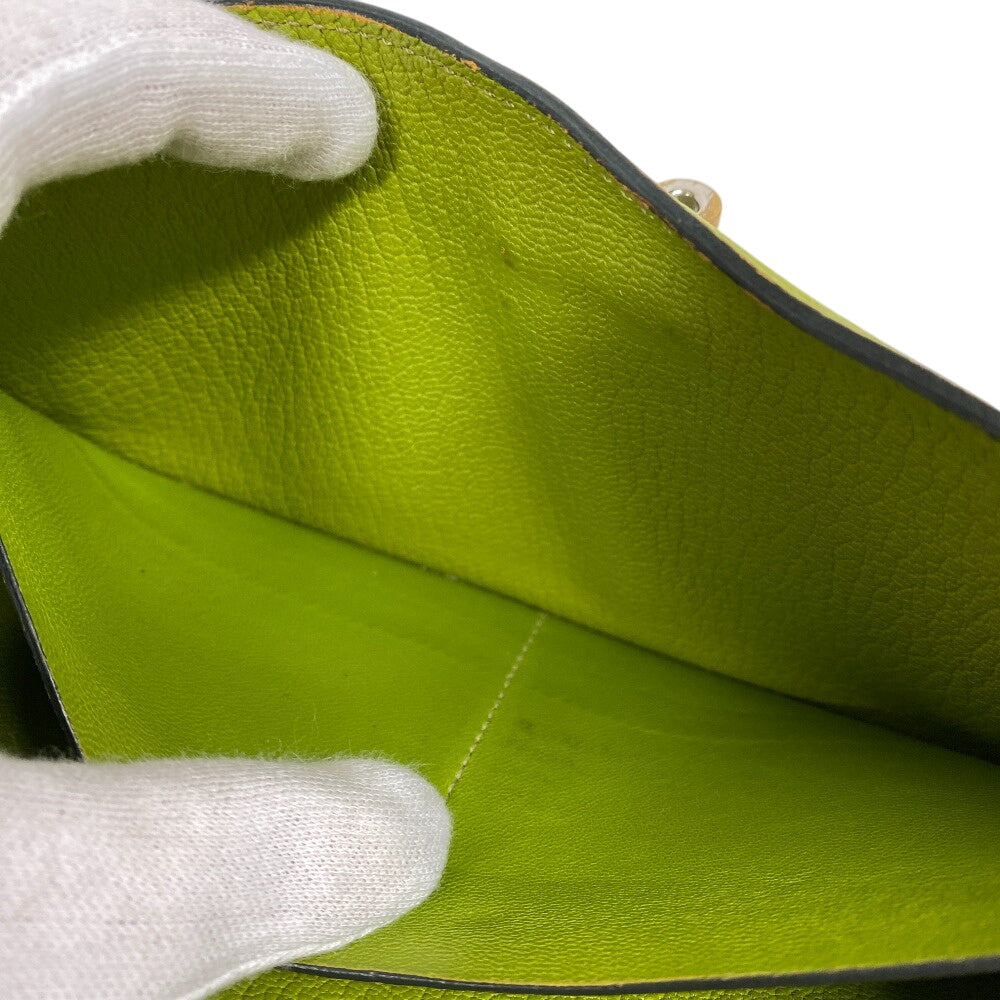 HERMES Long Wallet Purse leather Chevre Anise Green Turn lock Kelly wallet Women Used