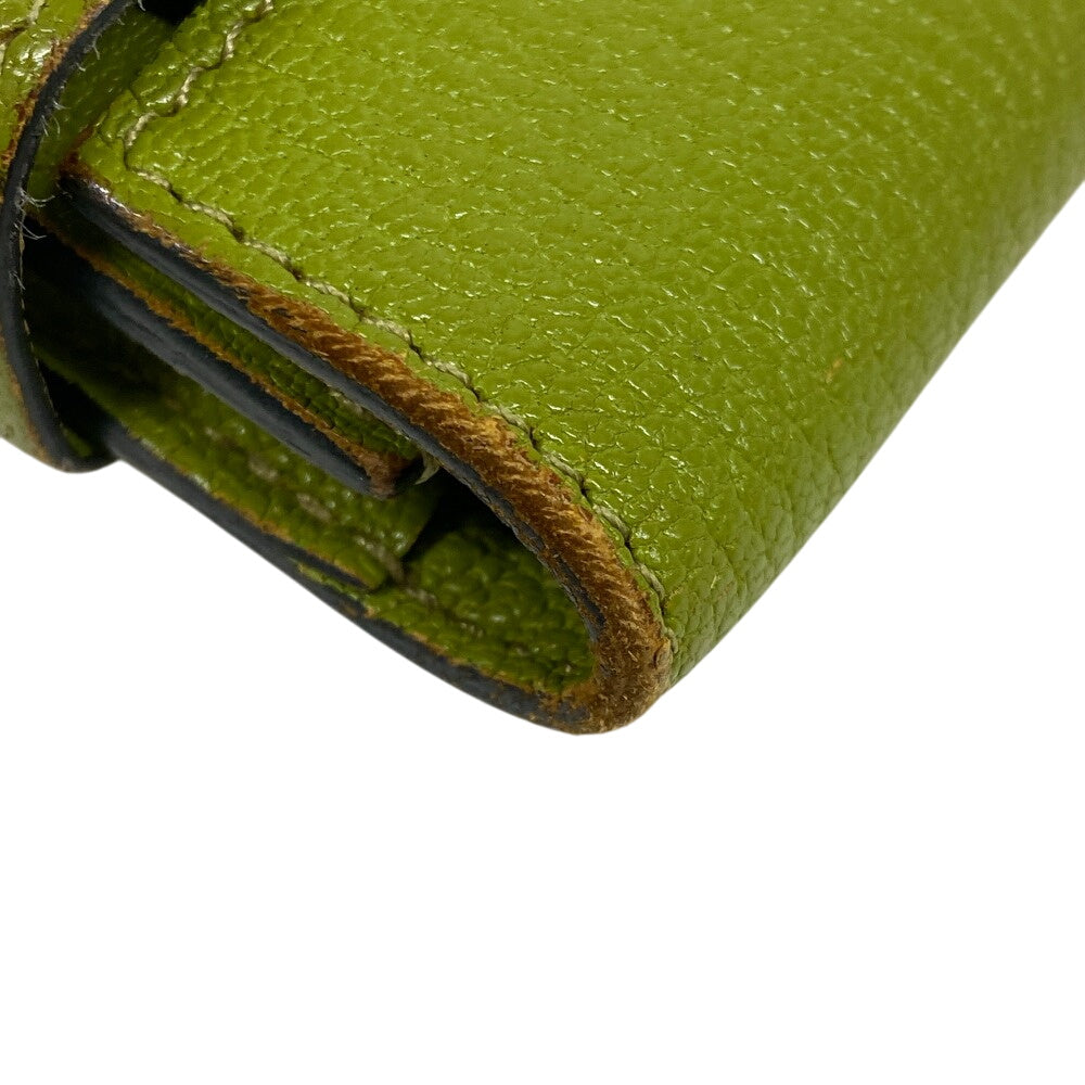 HERMES Long Wallet Purse leather Chevre Anise Green Turn lock Kelly wallet Women Used