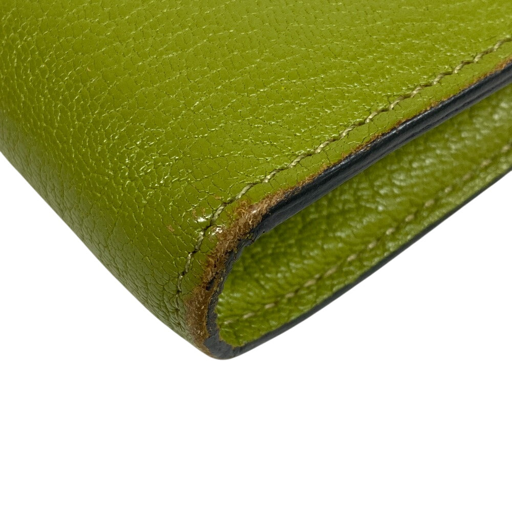 HERMES Long Wallet Purse leather Chevre Anise Green Turn lock Kelly wallet Women Used