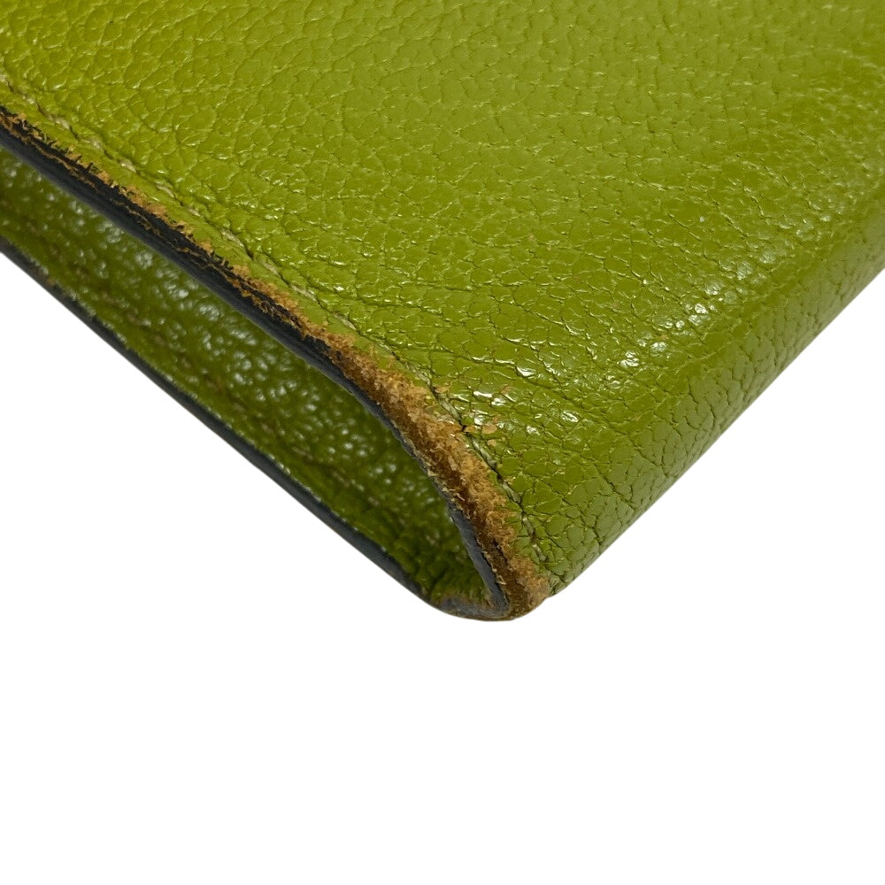 HERMES Long Wallet Purse leather Chevre Anise Green Turn lock Kelly wallet Women Used