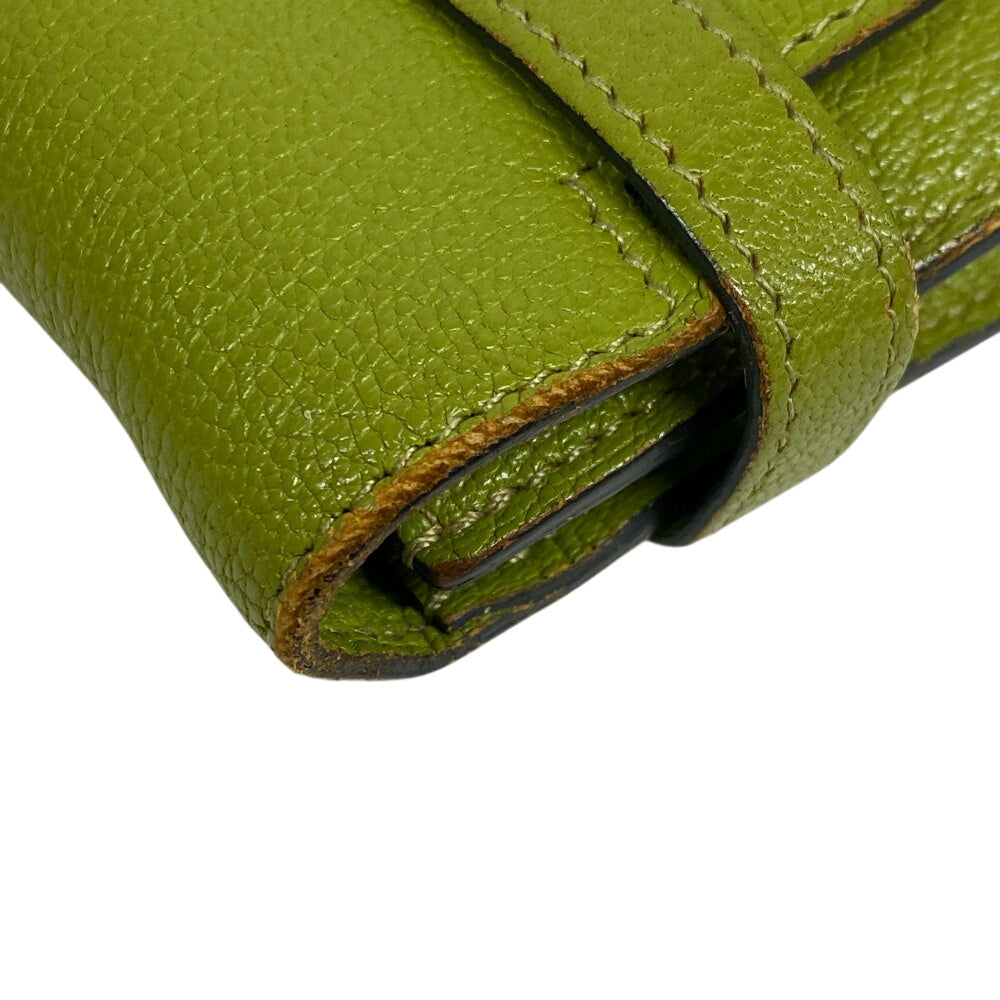 HERMES Long Wallet Purse leather Chevre Anise Green Turn lock Kelly wallet Women Used