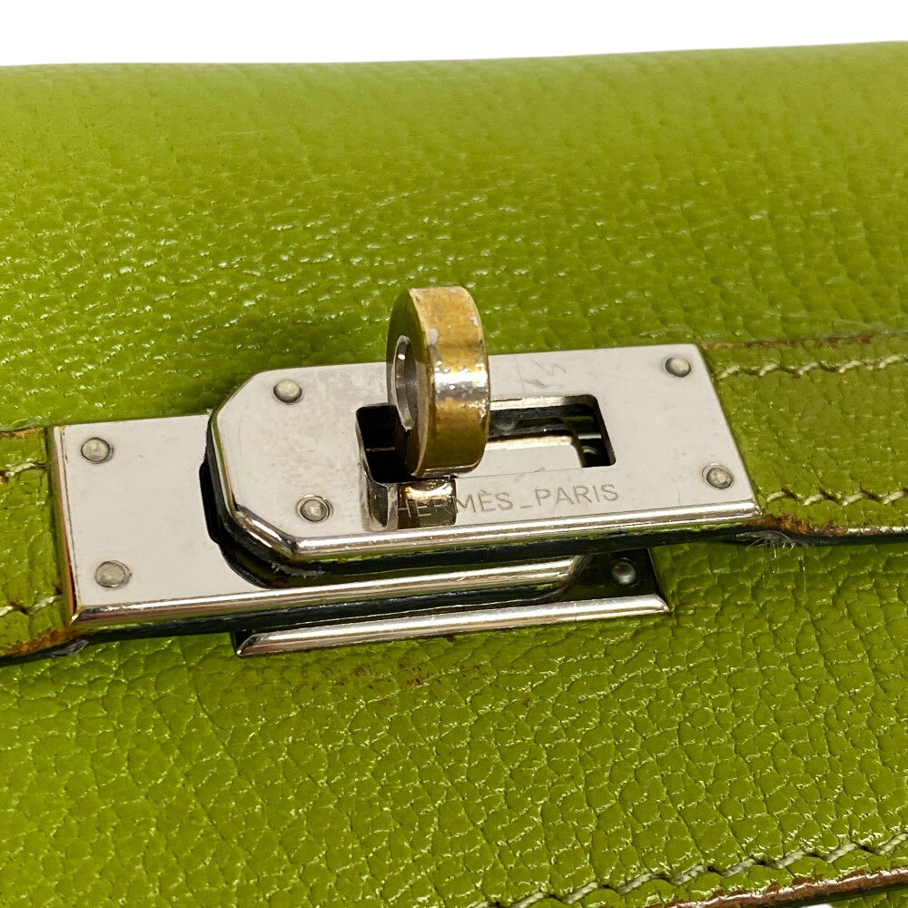 HERMES Long Wallet Purse leather Chevre Anise Green Turn lock Kelly wallet Women Used