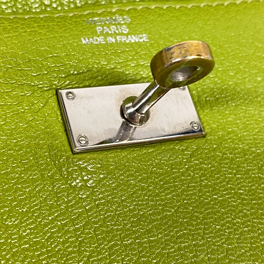 HERMES Long Wallet Purse leather Chevre Anise Green Turn lock Kelly wallet Women Used