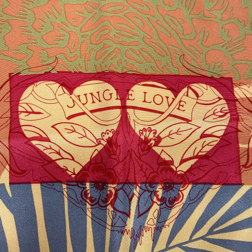 HERMES scarf silk Orange JUNGLE LOVE Carre70 Women Used