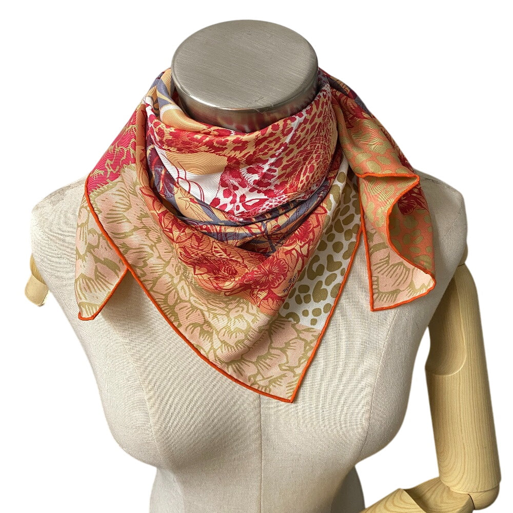 HERMES scarf silk Orange JUNGLE LOVE Carre70 Women Used