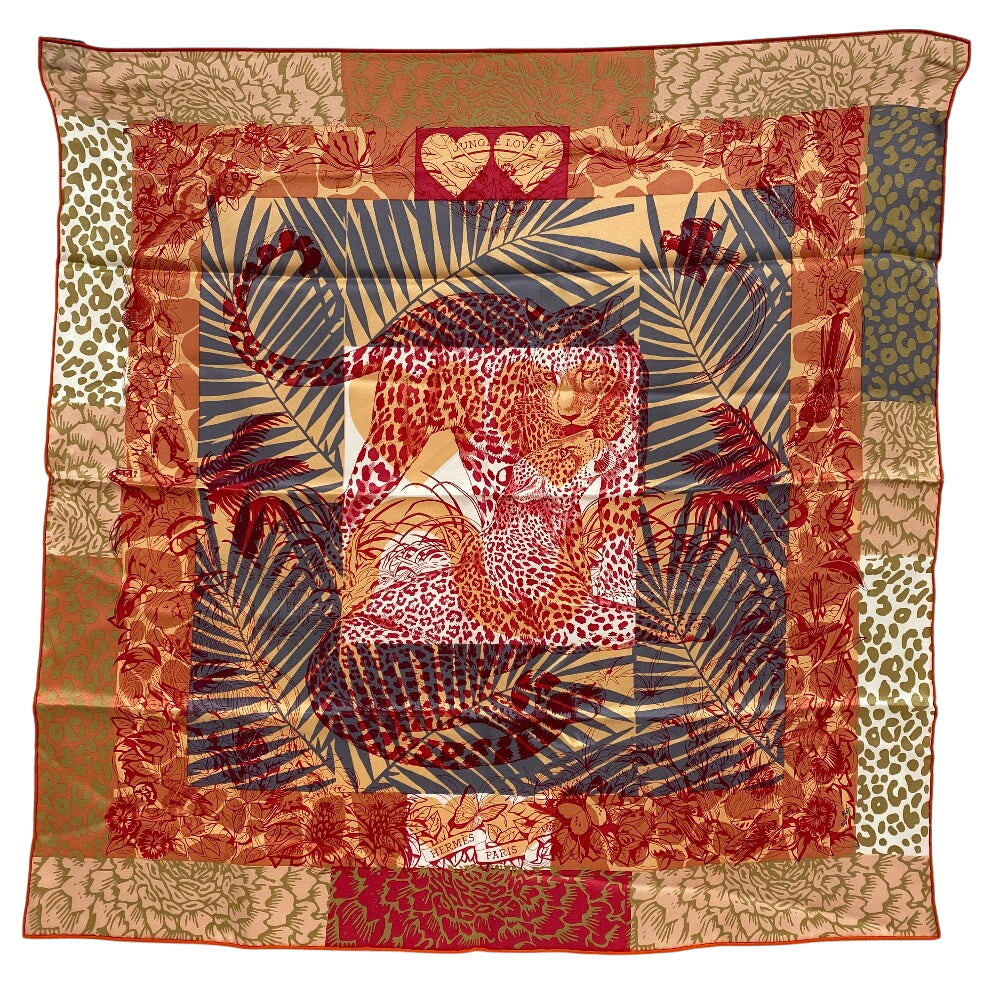 HERMES scarf silk Orange JUNGLE LOVE Carre70 Women Used