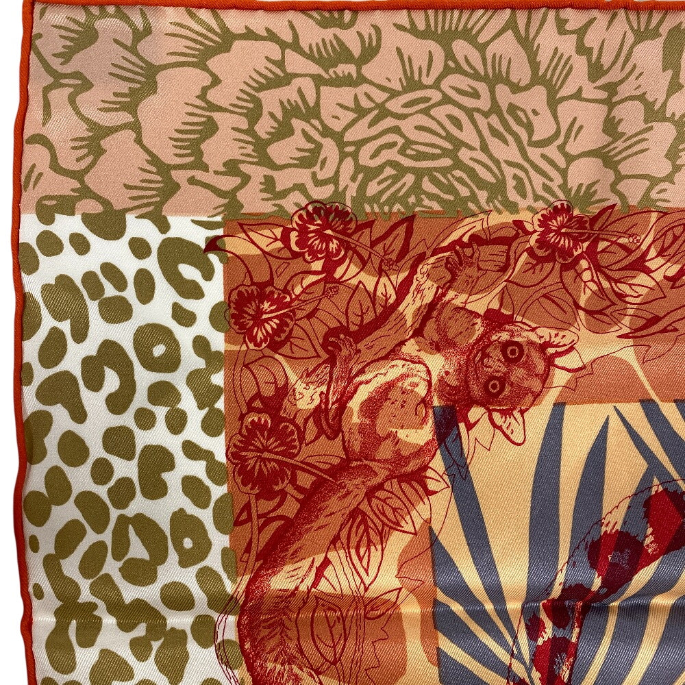 HERMES scarf silk Orange JUNGLE LOVE Carre70 Women Used