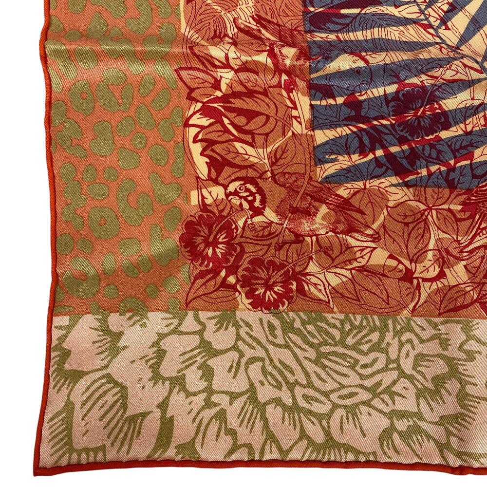 HERMES scarf silk Orange JUNGLE LOVE Carre70 Women Used