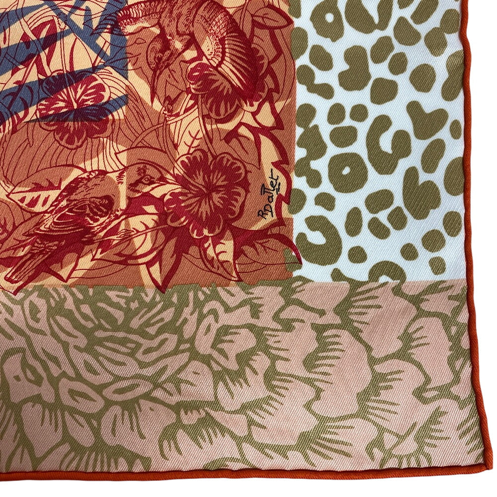HERMES scarf silk Orange JUNGLE LOVE Carre70 Women Used