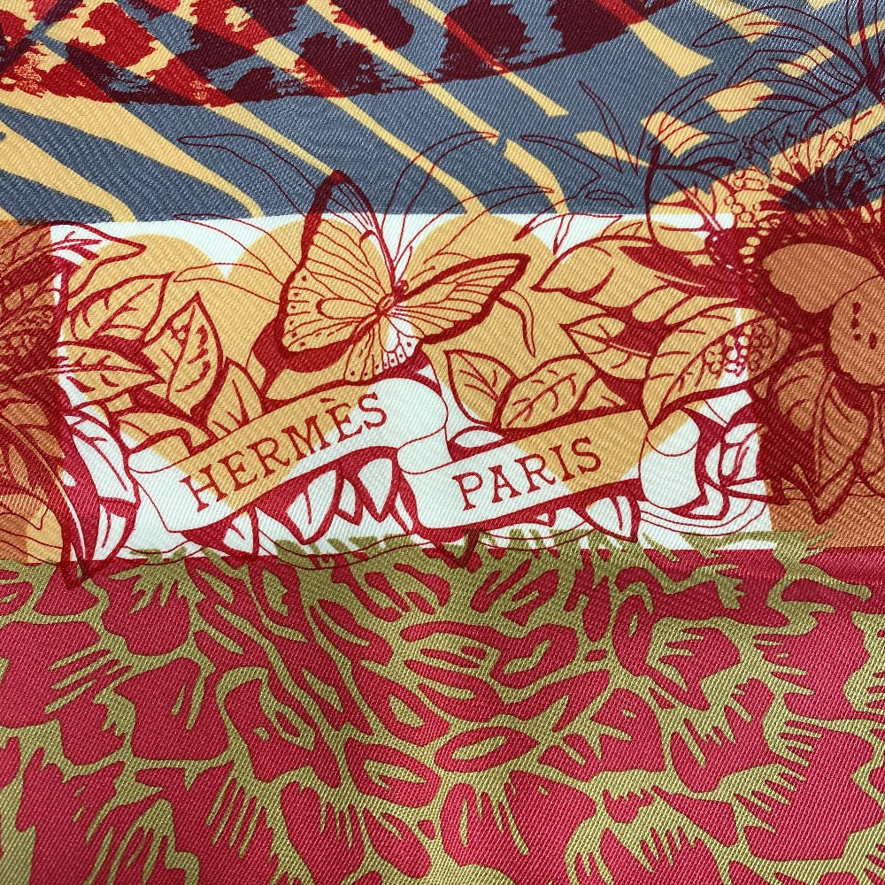 HERMES scarf silk Orange JUNGLE LOVE Carre70 Women Used
