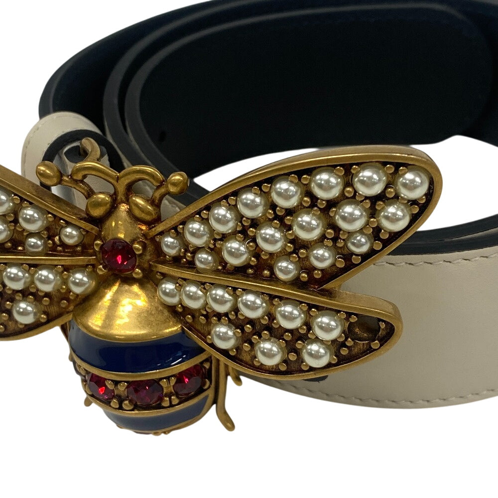 GUCCI belt 499637 leather white Bee Butterfly(Unisex) Used