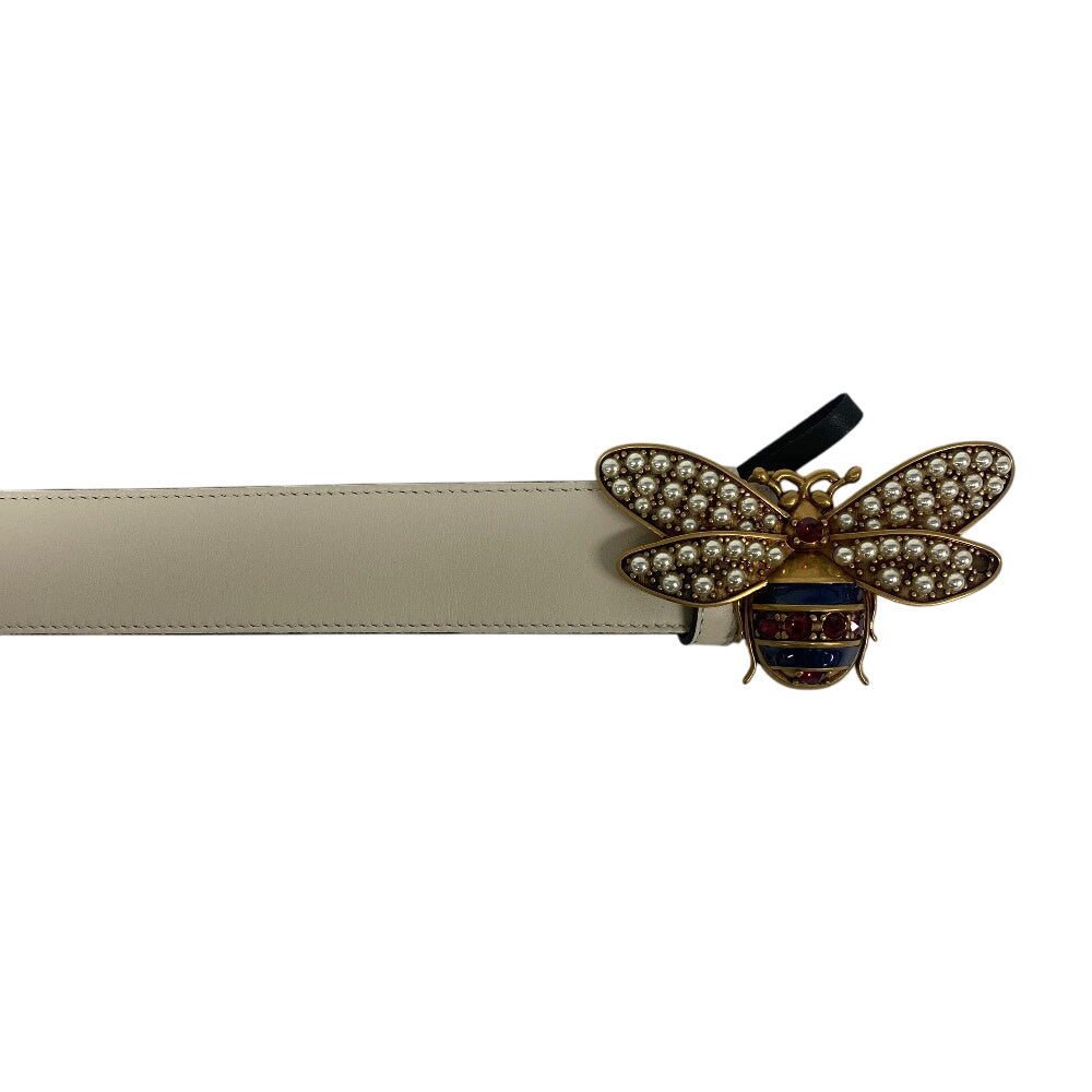 GUCCI belt 499637 leather white Bee Butterfly(Unisex) Used
