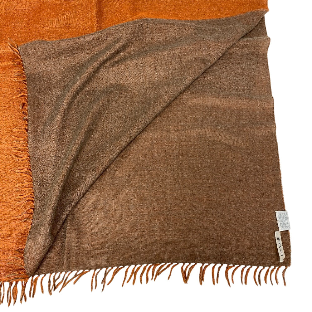 HERMES Scarf Cashmere, Silk Orange fringe